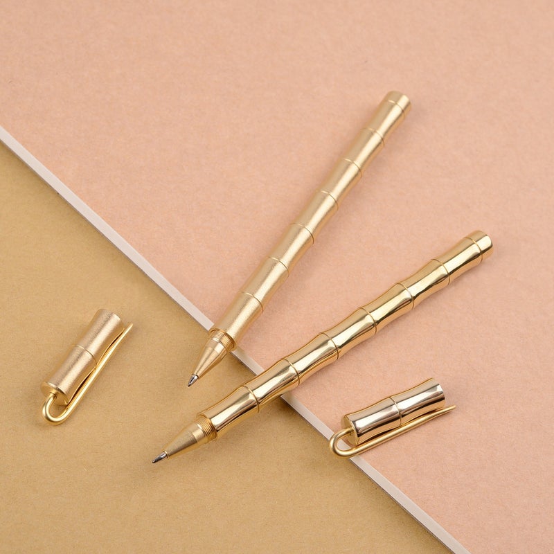 EKLOEN Bamboo Joint Brass Pen Portable Delicate Signature Pen Ballpoint Pen with Clip - Image 4
